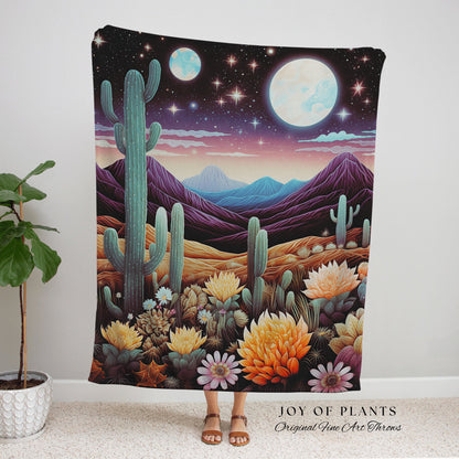 Desert Moon Celestial Blanket | Southwestern Home Decor Housewarming Gift Blanket Cactus Aesthetic Blanket Woven Tapestry Desert Plains Boho