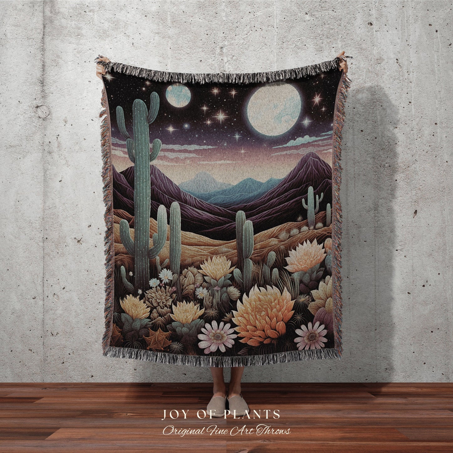 Desert Moon Celestial Blanket | Southwestern Home Decor Housewarming Gift Blanket Cactus Aesthetic Blanket Woven Tapestry Desert Plains Boho