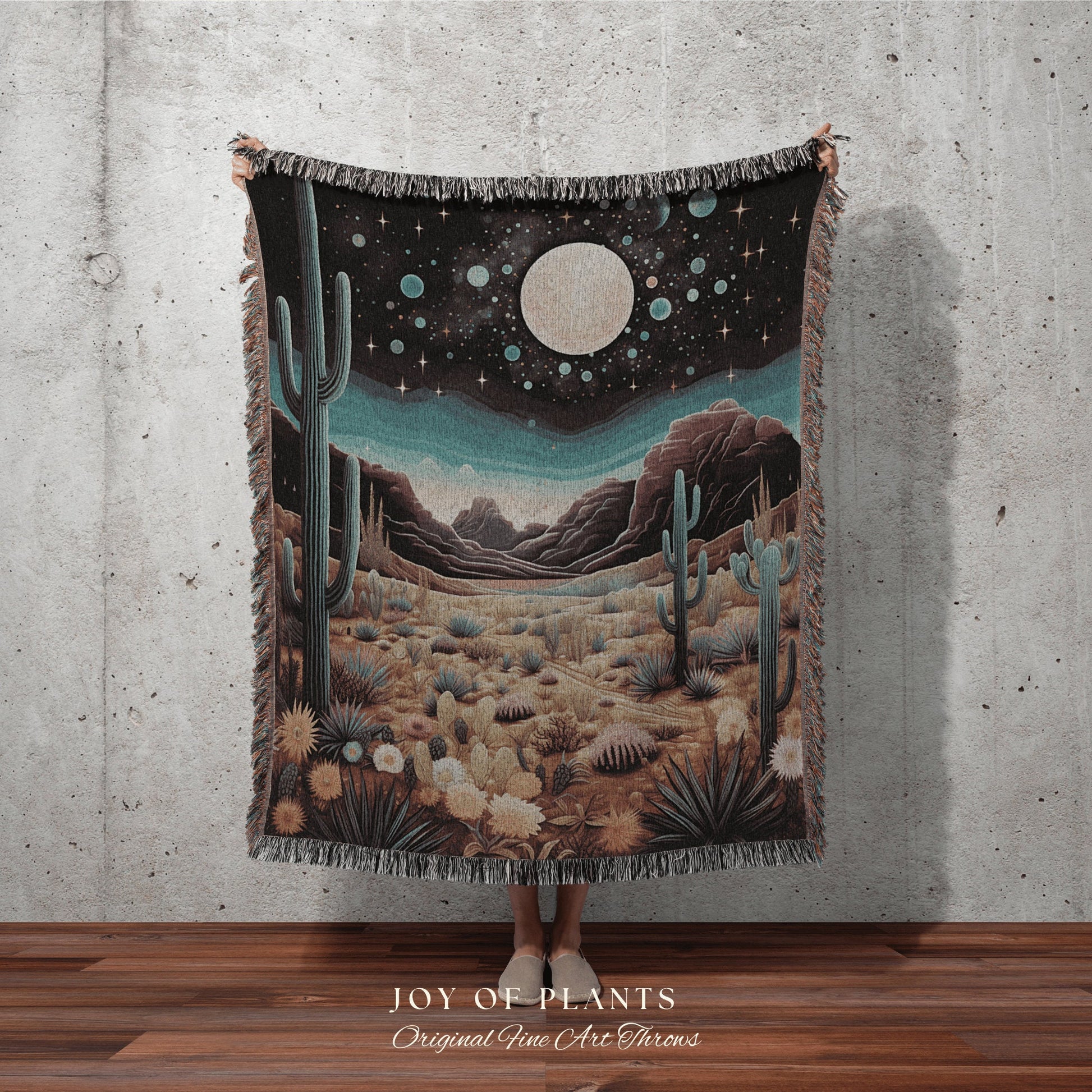 Moody Landscape Desert Blanket | Southwestern Home Decor Housewarming Gift Blanket Cactus Aesthetic Blanket Woven Tapestry Southwestern Art