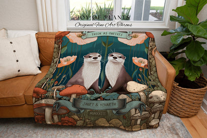 Significant Otters Blanket Custom | Personalized Anniversary Gift Custom Name Tapestry Otter Couple Blanket Woodland Cottagecore Wedding |