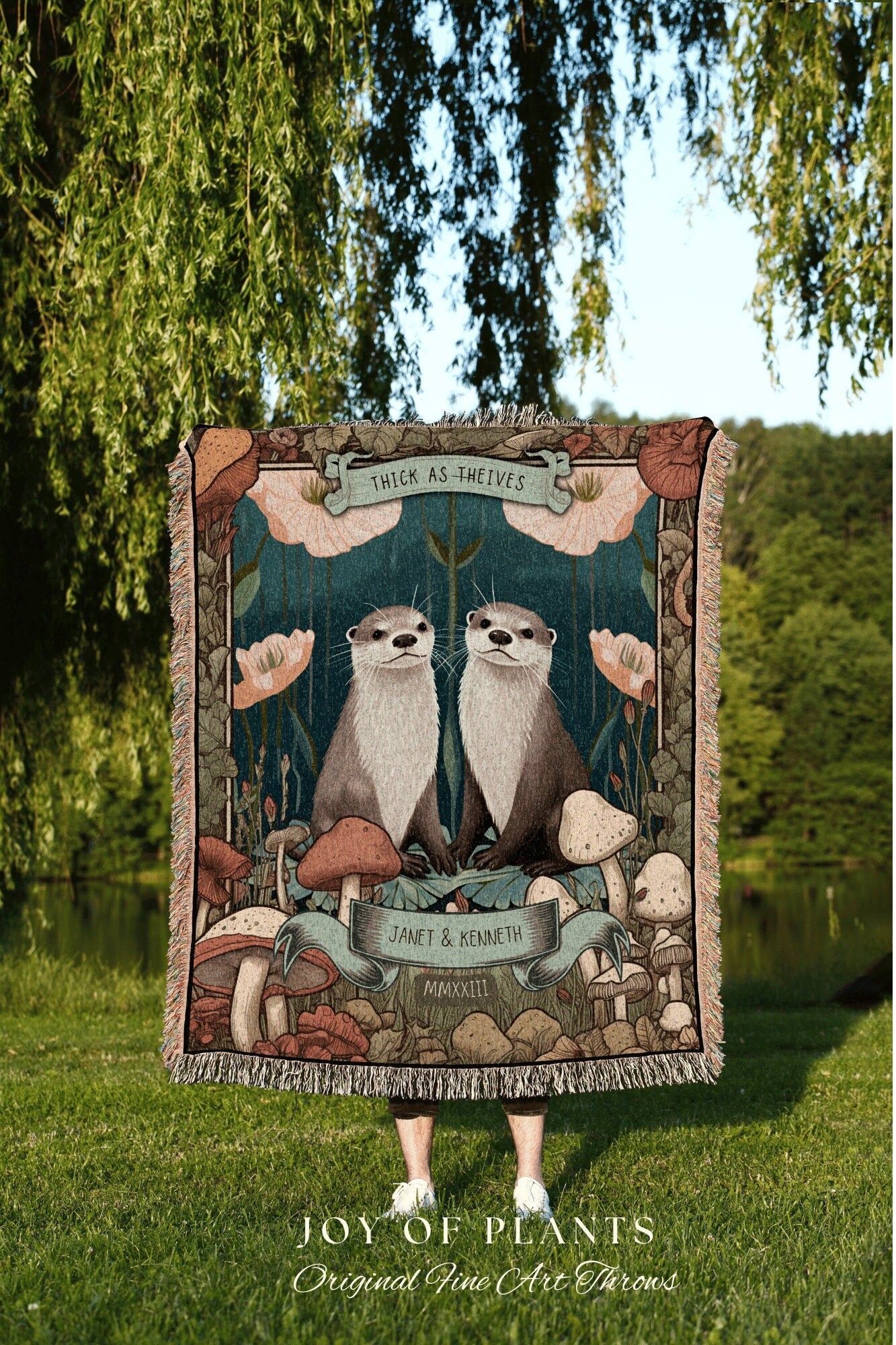 Significant Otters Blanket Custom | Personalized Anniversary Gift Custom Name Tapestry Otter Couple Blanket Woodland Cottagecore Wedding |