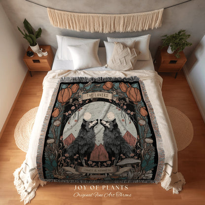 The Lovers Blanket Personalized | Outdoorsy Couple Anniversary Gift Custom Wolf Blanket Woodland Wedding Cottagecore Unique Couple Gifts |