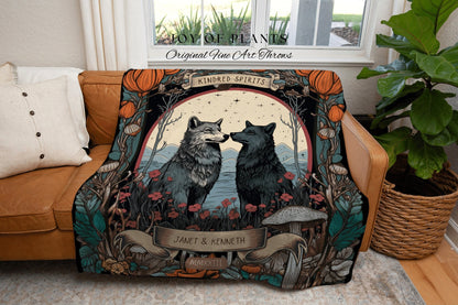 Personalized Wolf Blanket | Personalized Anniversary Gift Custom Tapestry Wolf Blanket Woodland Wedding Cottagecore Unique Couple Gifts |