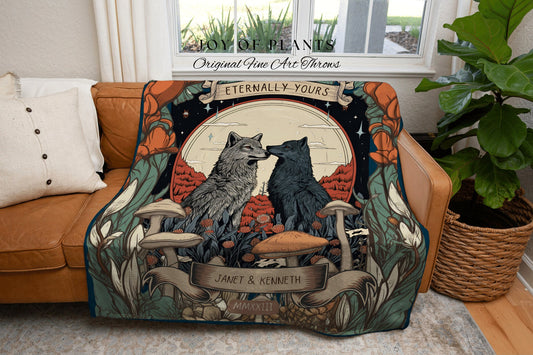 Wolf Couple Anniversary Blanket | Personalized Anniversary Gift Custom Tapestry Wolf Blanket Woodland Wedding Cottagecore Unique Couple Gift