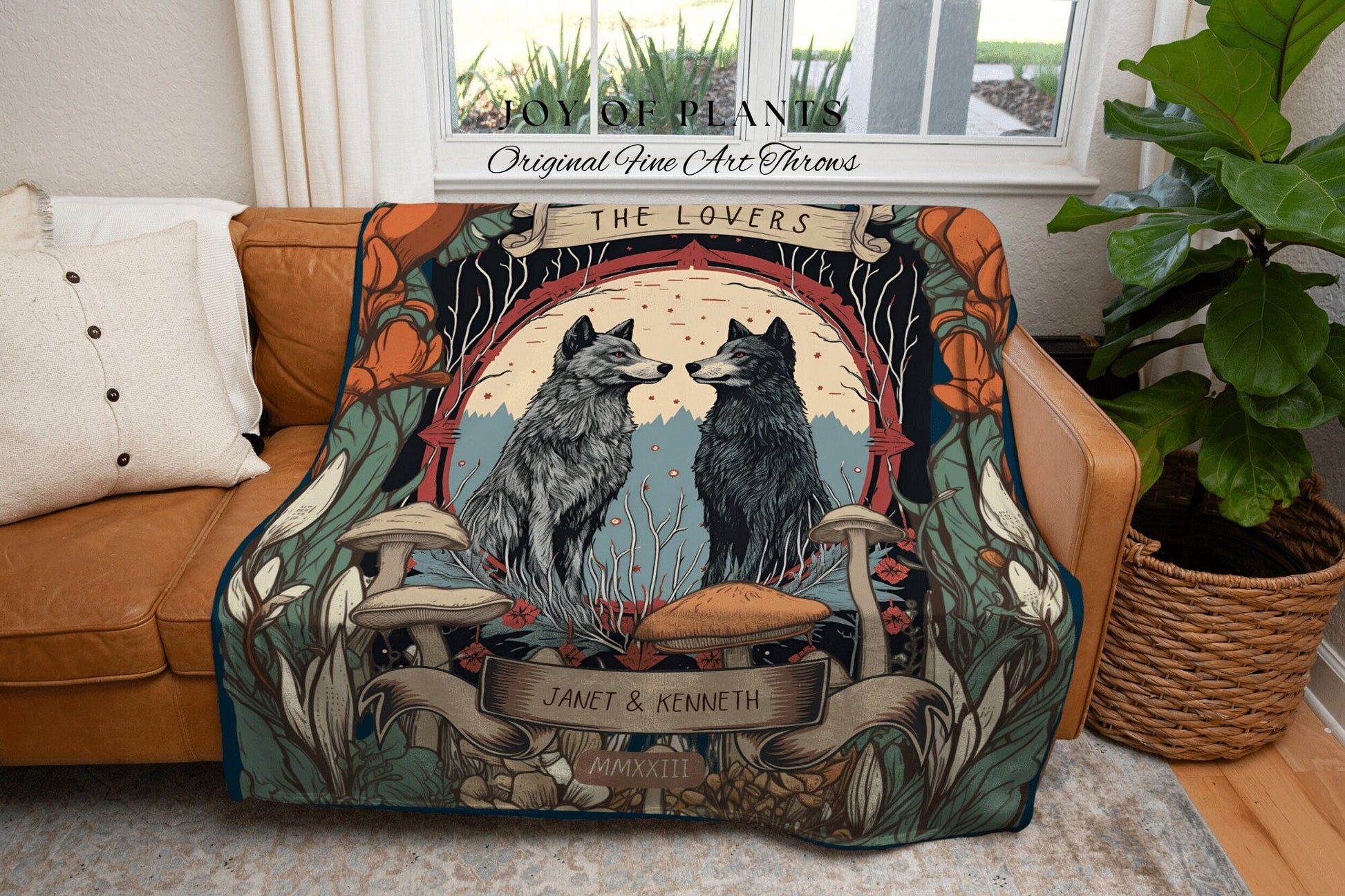 Wolf Tapestry Custom Couple Blanket | Outdoorsy Anniversary Gift Custom Wolf Blanket Cottagecore Wedding Unique Couple Gifts Custom Names |