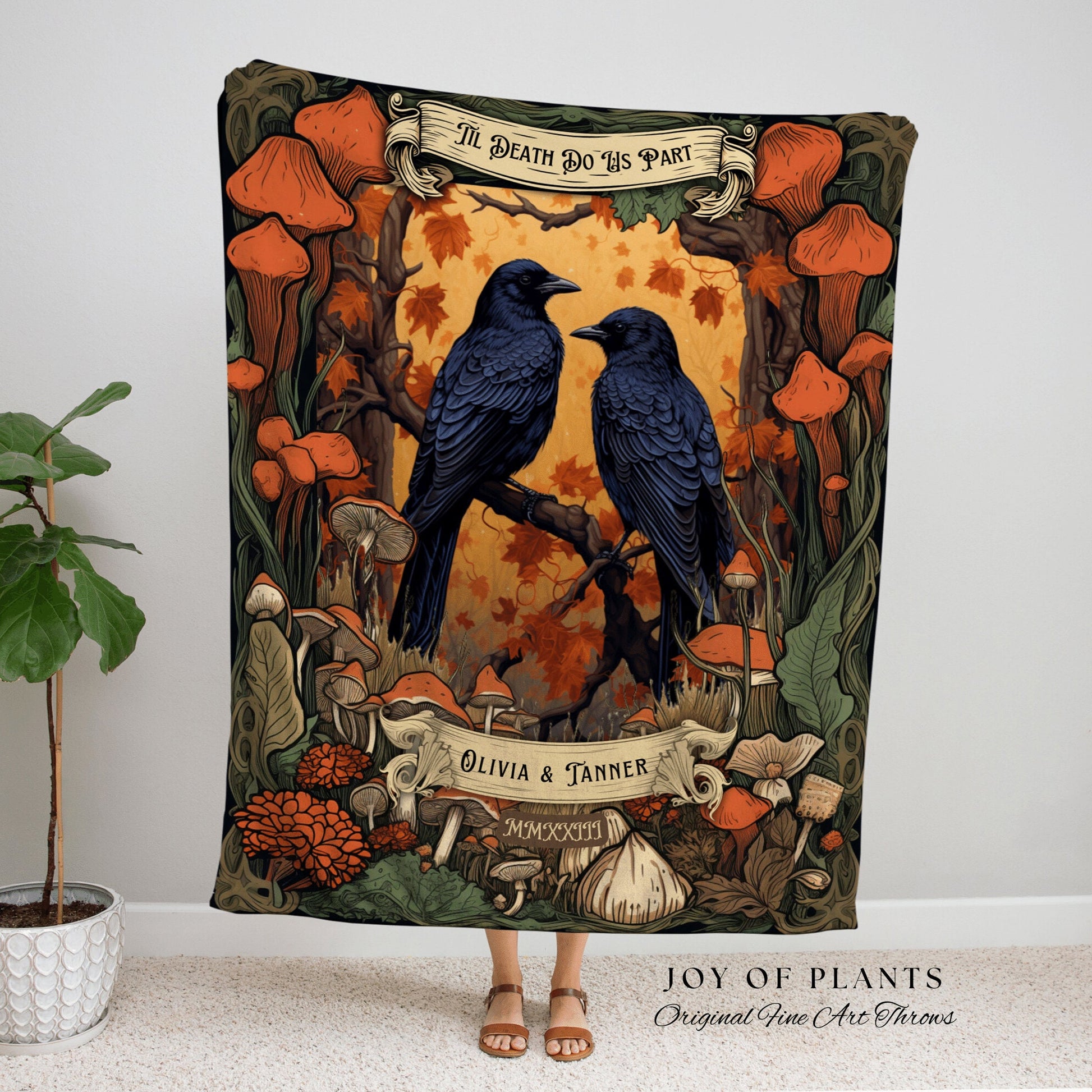 Til Death do us Part Crowcore Blanket | Goth Wedding Gift Custom Tapestry Crow Core Blanket Woodland Wedding Cottagecore Unique Couple Gifts