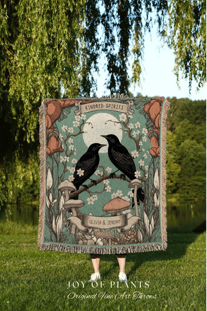 Boho Crow Core Custom Blanket | Gothic Wedding Gift Custom Tapestry Crow Core Blanket Woodland Wedding Crowcore Decor Unique Couple Gifts |