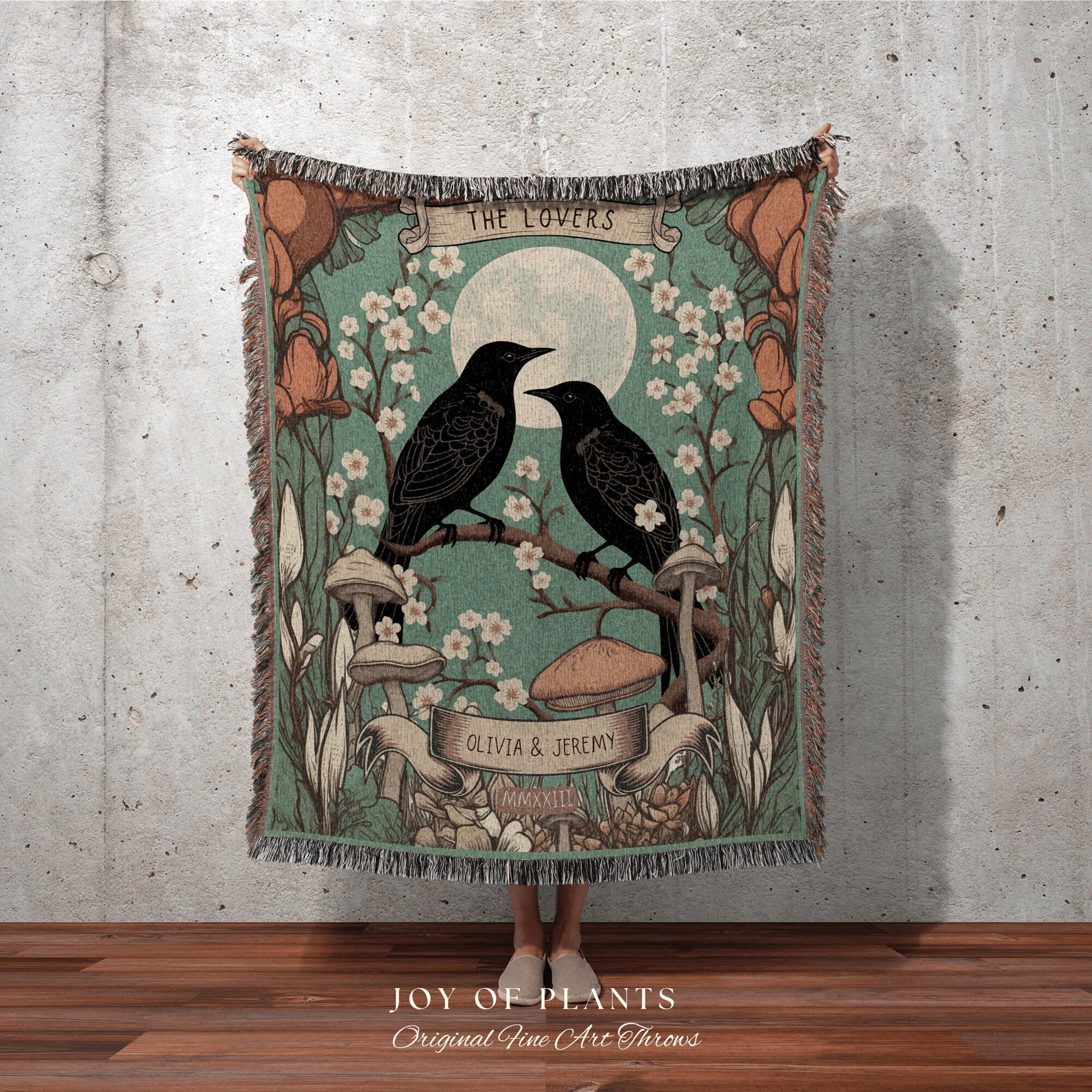 Woodland Gothic Couples Blanket | Anniversary Gift Custom Tapestry Crow Core Blanket Woodland Wedding Crowcore Decor Unique Couple Blanket |