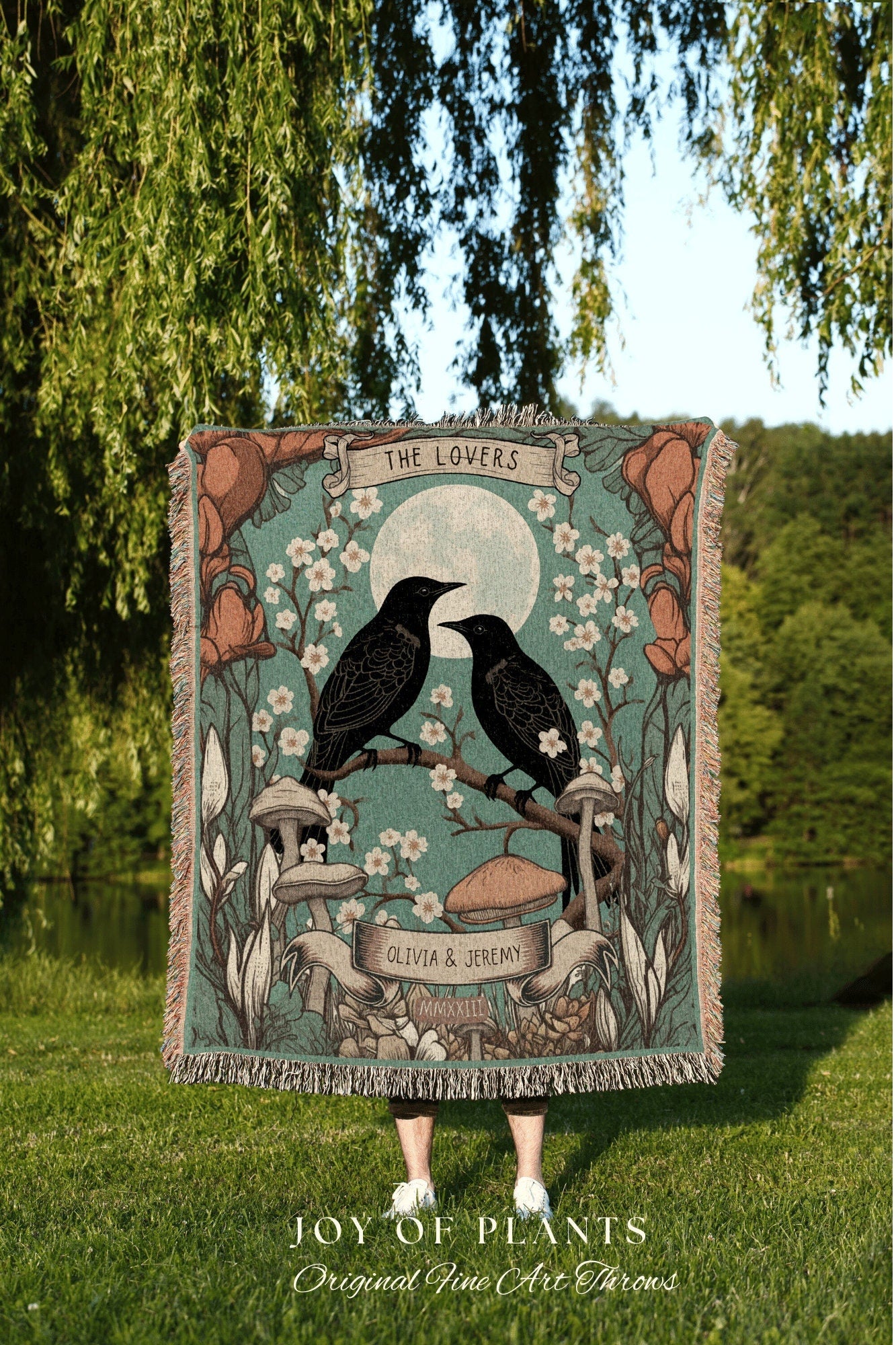 Woodland Gothic Couples Blanket | Anniversary Gift Custom Tapestry Crow Core Blanket Woodland Wedding Crowcore Decor Unique Couple Blanket |