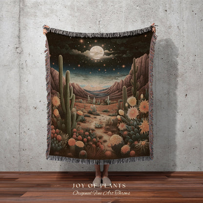 Whimsigoth Desert Blanket | Southwestern Home Decor Housewarming Gift Blanket Cactus Aesthetic Blanket Woven Tapestry Desert Plains Boho Art