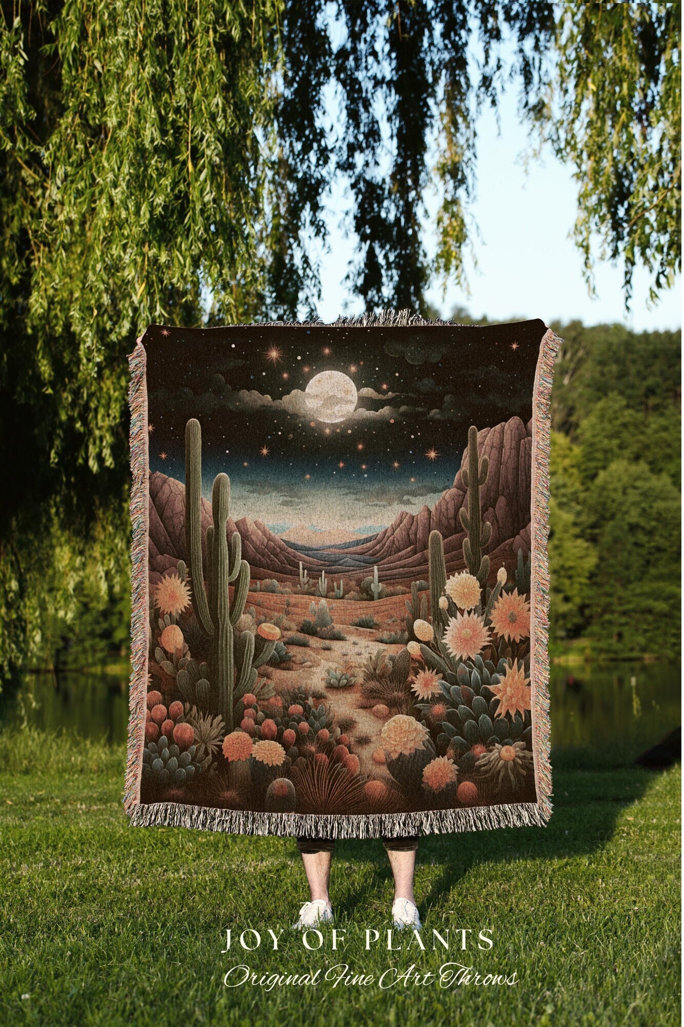 Whimsigoth Desert Blanket | Southwestern Home Decor Housewarming Gift Blanket Cactus Aesthetic Blanket Woven Tapestry Desert Plains Boho Art