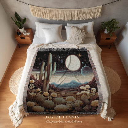 Celestial Desert Tapestry | Southwestern Home Decor Housewarming Gift Blanket Cactus Aesthetic Blanket Woven Tapestry Desert Plains Boho Art