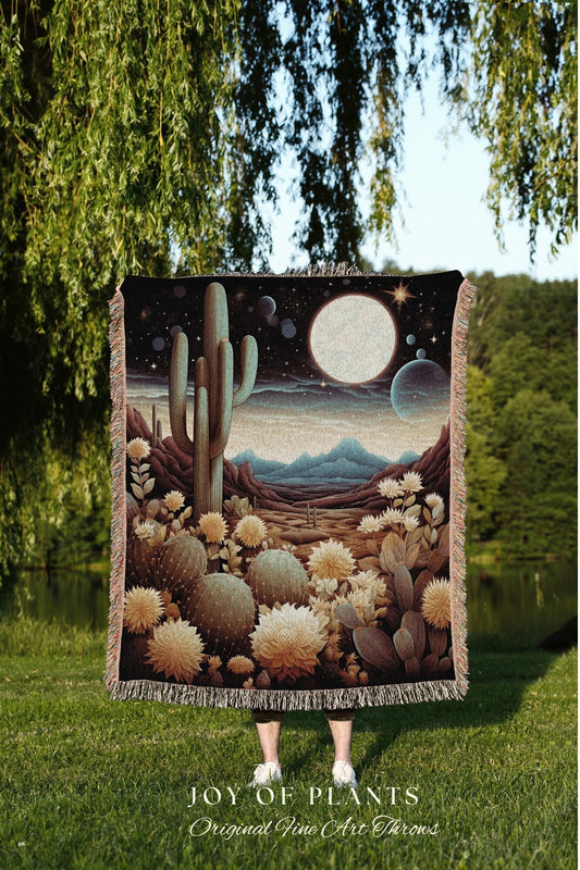 Celestial Desert Tapestry | Southwestern Home Decor Housewarming Gift Blanket Cactus Aesthetic Blanket Woven Tapestry Desert Plains Boho Art