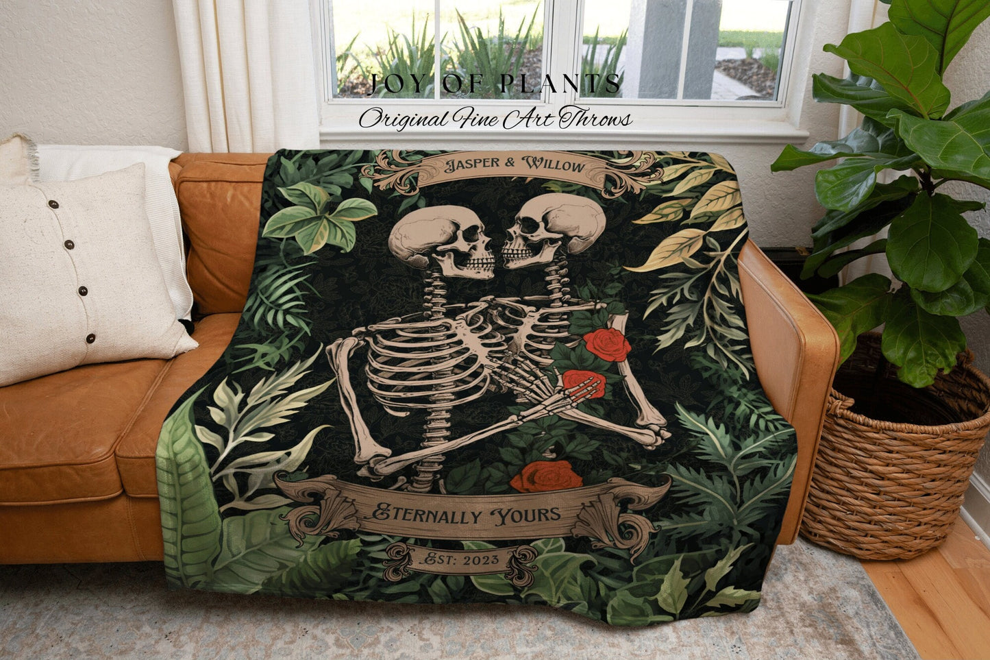 Spooky Valentines Blanket | Gothic Wedding Custom Blanket Woven Tapestry Spooky Wedding Personalized Anniversary Gift for Goths Botanical |