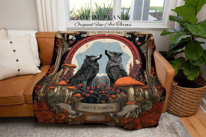 South West Wolf Blanket Custom | Personalized Anniversary Gift Custom Tapestry Wolf Blanket Woodland Wedding Cottagecore Unique Couple Gift