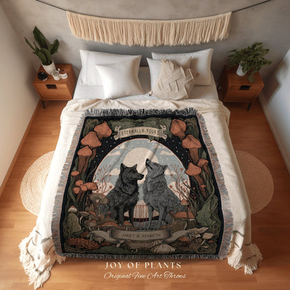 Woodland Wedding Custom Blanket | Outdoorsy Couple Anniversary Gift Custom Wolf Blanket Cottagecore Wedding Unique Couple Gifts Custom Names