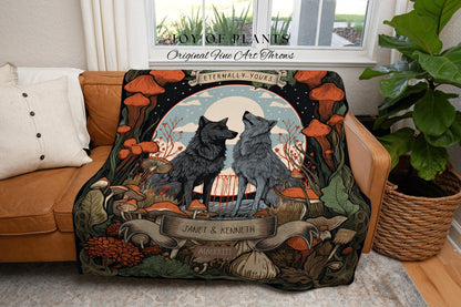 Woodland Wedding Custom Blanket | Outdoorsy Couple Anniversary Gift Custom Wolf Blanket Cottagecore Wedding Unique Couple Gifts Custom Names