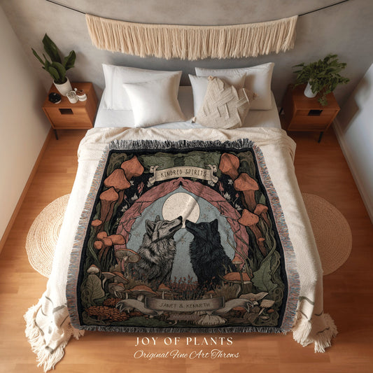 Outdoorsy Anniversary Gift Custom Wolf Blanket Cottagecore Wedding Unique Couple Gifts Custom Name Blanket | Woodland Wolf Blanket Custom |