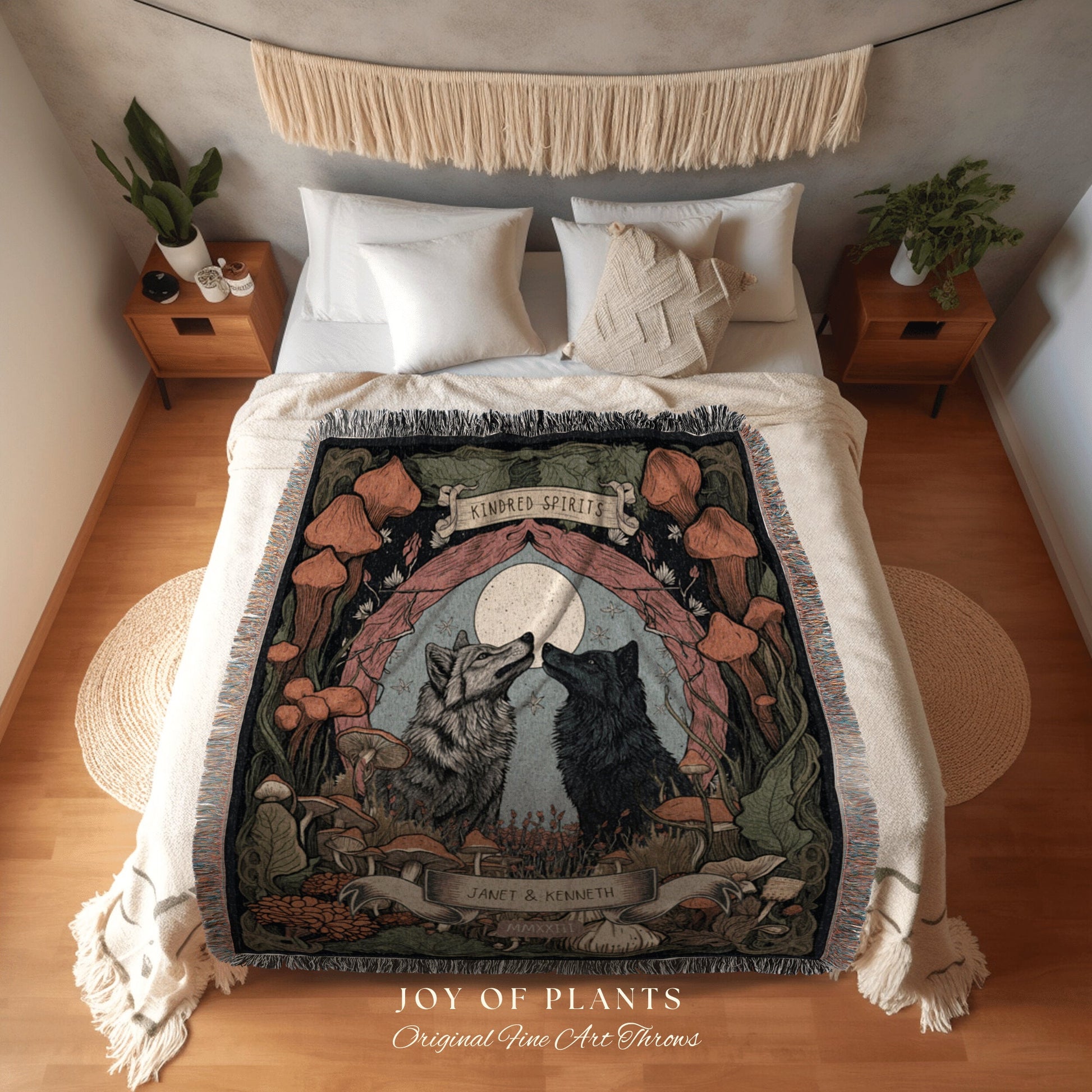 Woodland Wolf Blanket Custom | Outdoorsy Anniversary Gift Custom Wolf Blanket Cottagecore Wedding Unique Couple Gifts Custom Name Blanket |