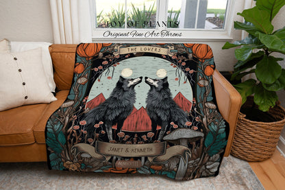 The Lovers Blanket Personalized | Outdoorsy Couple Anniversary Gift Custom Wolf Blanket Woodland Wedding Cottagecore Unique Couple Gifts |