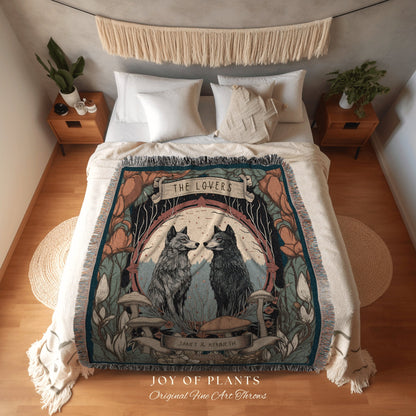 Wolf Tapestry Custom Couple Blanket | Outdoorsy Anniversary Gift Custom Wolf Blanket Cottagecore Wedding Unique Couple Gifts Custom Names |