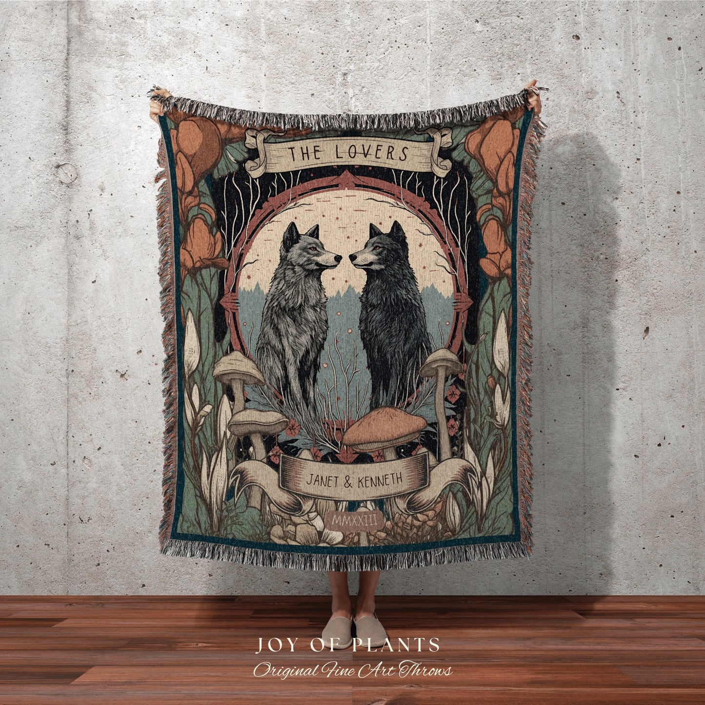 Wolf Tapestry Custom Couple Blanket | Outdoorsy Anniversary Gift Custom Wolf Blanket Cottagecore Wedding Unique Couple Gifts Custom Names |