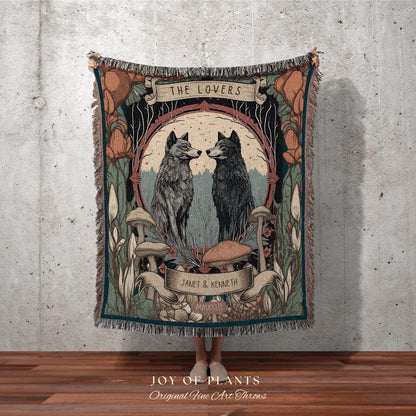 Wolf Tapestry Custom Couple Blanket | Outdoorsy Anniversary Gift Custom Wolf Blanket Cottagecore Wedding Unique Couple Gifts Custom Names |