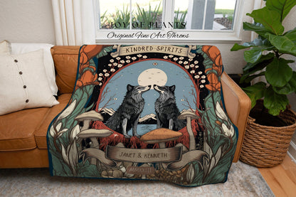 Retro Wedding Blanket Custom | Outdoorsy Couple Anniversary Gift Custom Wolf Blanket Cottagecore Wedding Unique Couple Gifts Custom Names |