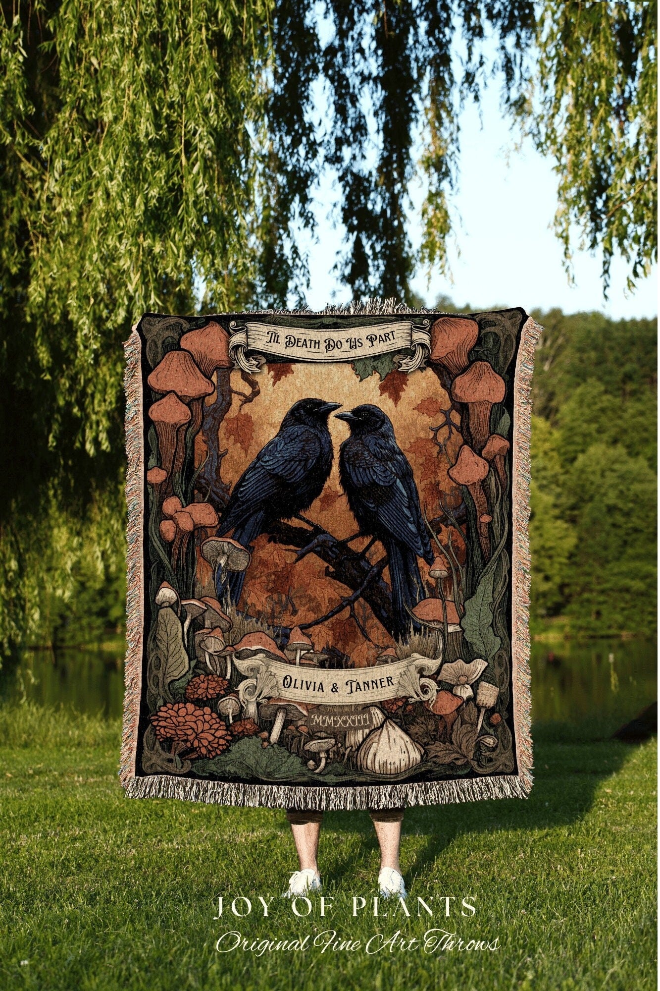 Gothic Couple Blanket Crowcore | Gothic Wedding Gift Custom Tapestry Crow Core Blanket Wedding Crowcore Decor Unique Couple Gift for Goths |