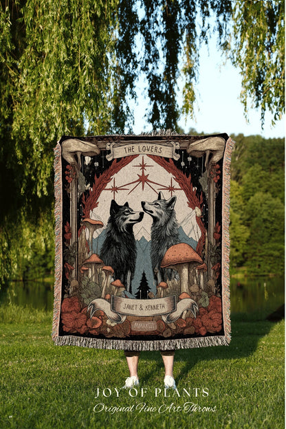 The Lovers Tarot Blanket Custom | Outdoorsy Anniversary Gift Custom Wolf Blanket Cottagecore Wedding Unique Couple Gifts Custom Name Blanket