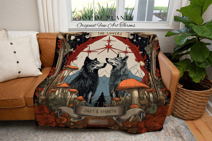 The Lovers Tarot Blanket Custom | Outdoorsy Anniversary Gift Custom Wolf Blanket Cottagecore Wedding Unique Couple Gifts Custom Name Blanket