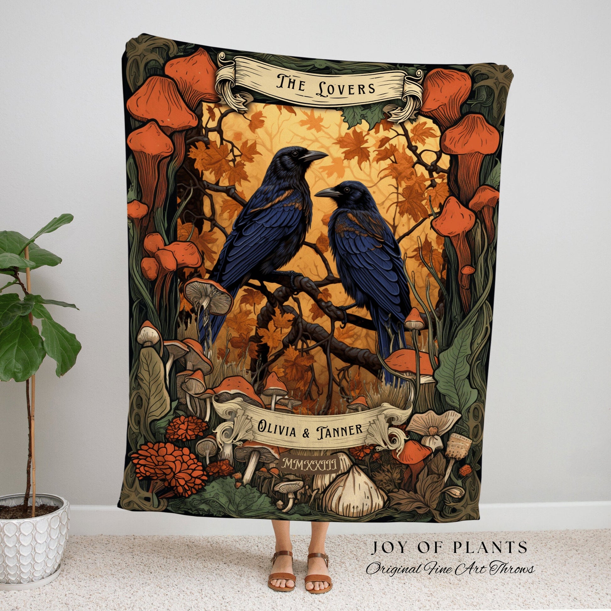 Crowcore Couple Blanket 'The Lovers' | Goth Wedding Gift Custom Tapestry Crow Core Blanket Woodland Wedding Cottagecore Unique Couple Gifts