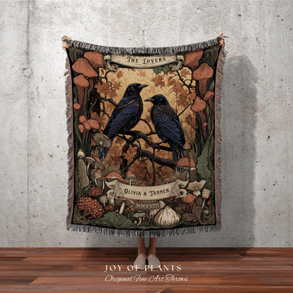 Crowcore Couple Blanket 'The Lovers' | Goth Wedding Gift Custom Tapestry Crow Core Blanket Woodland Wedding Cottagecore Unique Couple Gifts