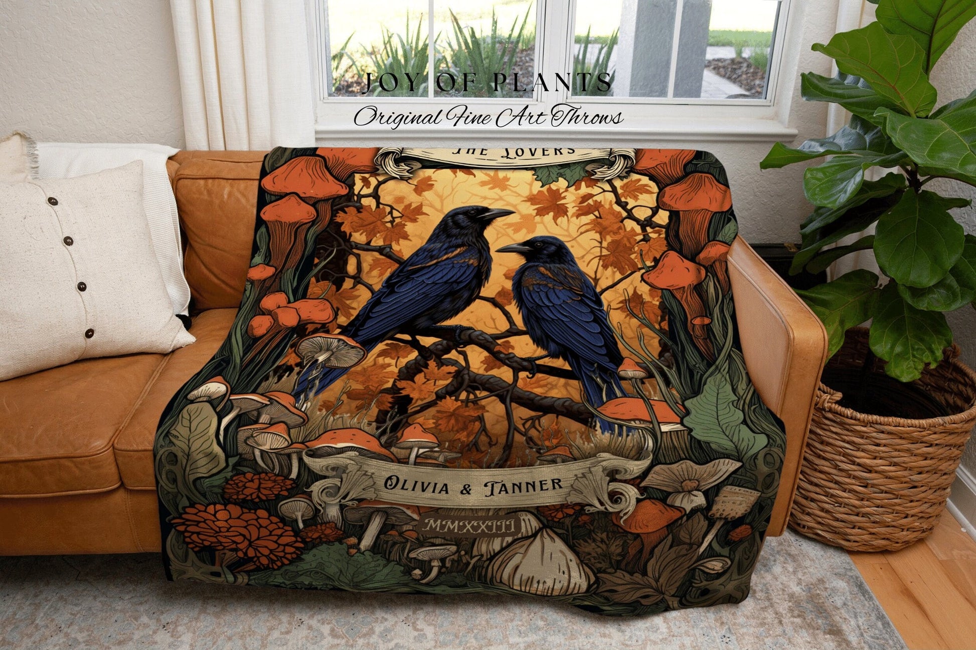 Crowcore Couple Blanket 'The Lovers' | Goth Wedding Gift Custom Tapestry Crow Core Blanket Woodland Wedding Cottagecore Unique Couple Gifts