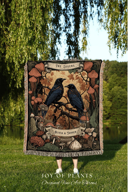 Crowcore Couple Blanket 'The Lovers' | Goth Wedding Gift Custom Tapestry Crow Core Blanket Woodland Wedding Cottagecore Unique Couple Gifts