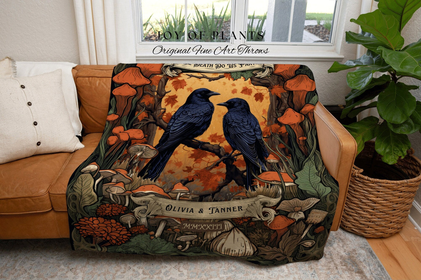 Til Death do us Part Crowcore Blanket | Goth Wedding Gift Custom Tapestry Crow Core Blanket Woodland Wedding Cottagecore Unique Couple Gifts