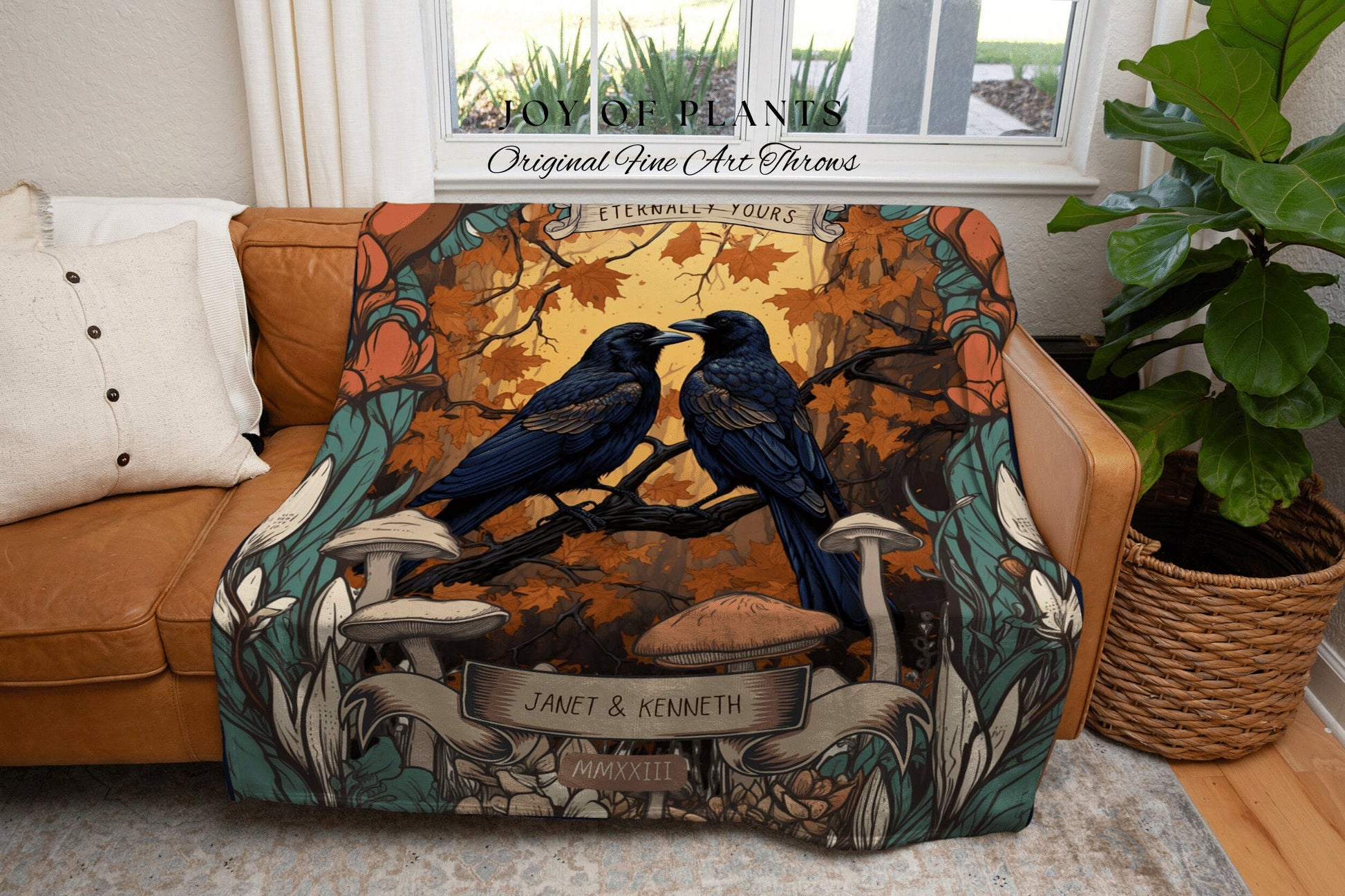 Whimsigoth Couples Blanket Custom | Gothic Wedding Gift Custom Tapestry Crow Core Blanket Woodland Wedding Crowcore Decor Unique Couple Gift