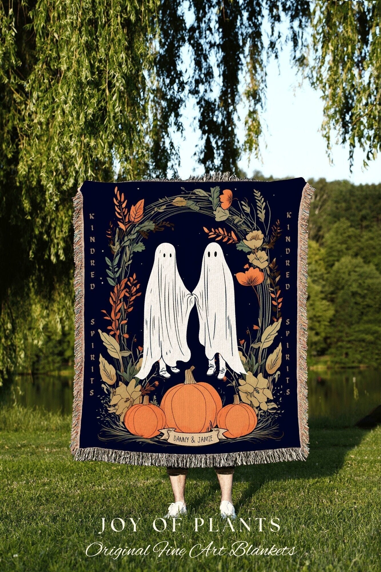 Couples Blanket 'Kindred Spirits' Custom Tapestry Woven | Personalized Ghost Blanket Anniversary Gift for Goth Couple | Halloween Blanket |