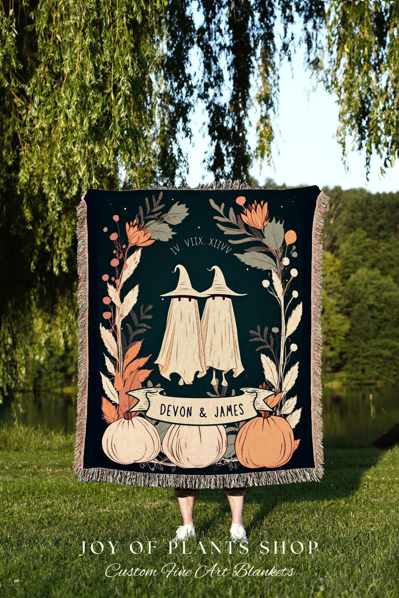 Personalized Ghost Couple Woven Blanket | Goth Wedding | Halloween Wedding Gothic Wedding Custom Blanket Woven | Spooky Decor Wedding Gift