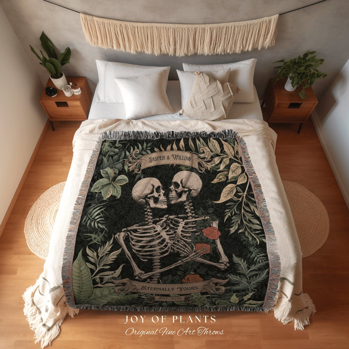 Spooky Valentines Blanket | Gothic Wedding Custom Blanket Woven Tapestry Spooky Wedding Personalized Anniversary Gift for Goths Botanical |