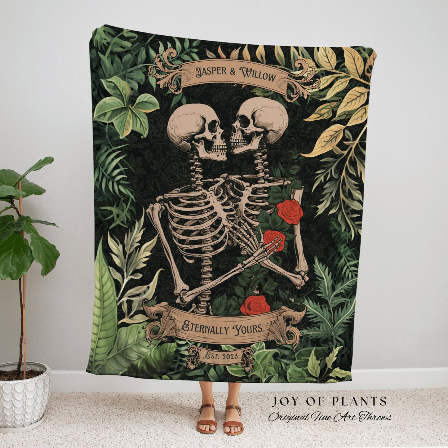 Spooky Valentines Blanket | Gothic Wedding Custom Blanket Woven Tapestry Spooky Wedding Personalized Anniversary Gift for Goths Botanical |