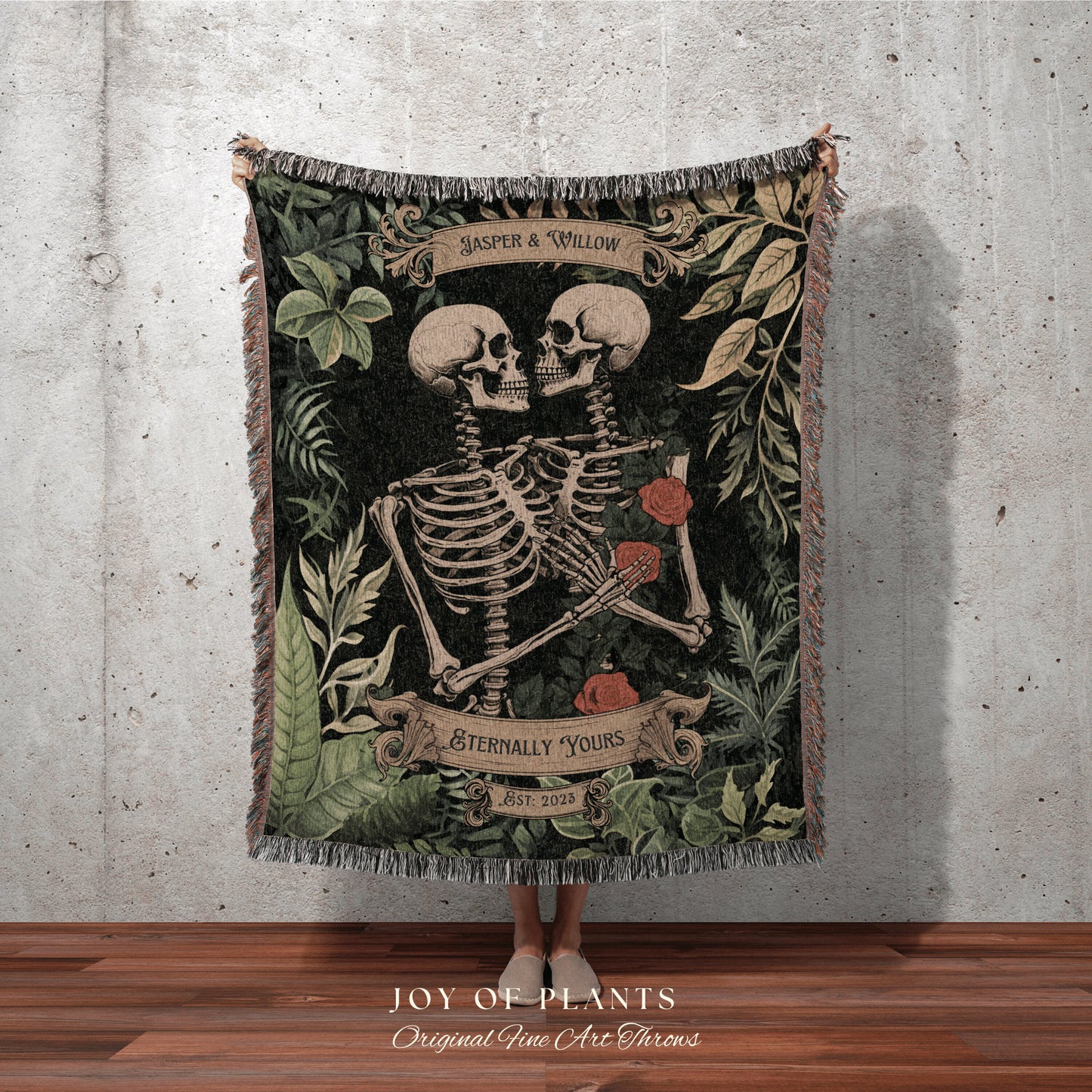 Spooky Valentines Blanket | Gothic Wedding Custom Blanket Woven Tapestry Spooky Wedding Personalized Anniversary Gift for Goths Botanical |