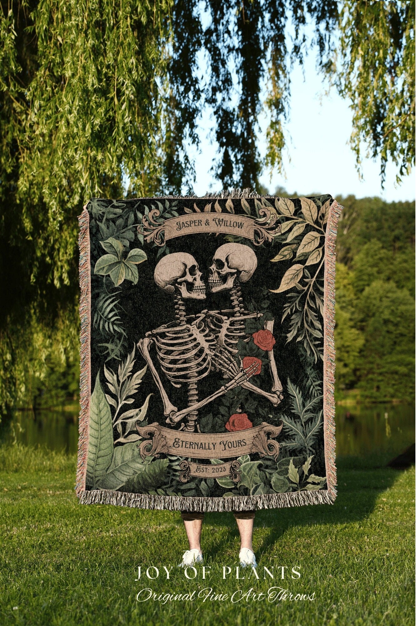 Spooky Valentines Blanket | Gothic Wedding Custom Blanket Woven Tapestry Spooky Wedding Personalized Anniversary Gift for Goths Botanical |