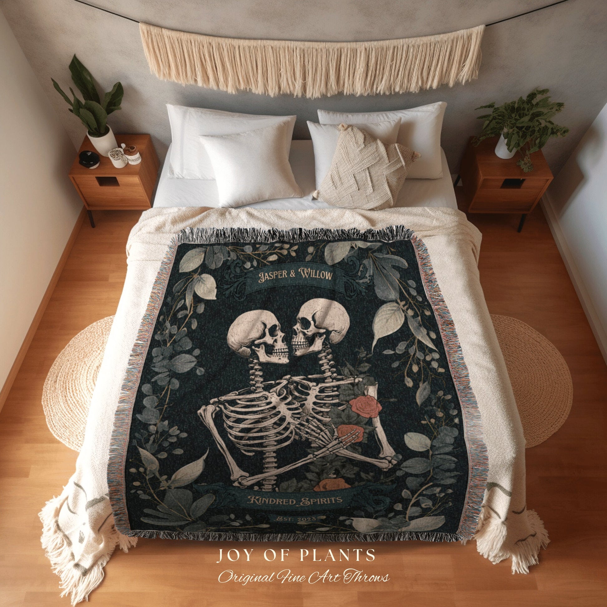 Goth Couple Gift Custom Blanket | Gothic Wedding Custom Blanket Woven Tapestry Skeleton Couple Gift Personalized Anniversary Gift for Goths