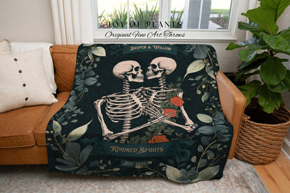 Goth Couple Gift Custom Blanket | Gothic Wedding Custom Blanket Woven Tapestry Skeleton Couple Gift Personalized Anniversary Gift for Goths