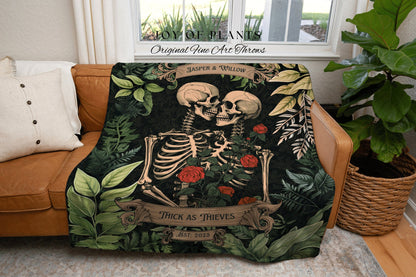 Botanical Skeleton Blanket Woven | Gothic Wedding Custom Blanket Woven Tapestry Cottagecore Wedding Personalized Anniversary Gift For Goths