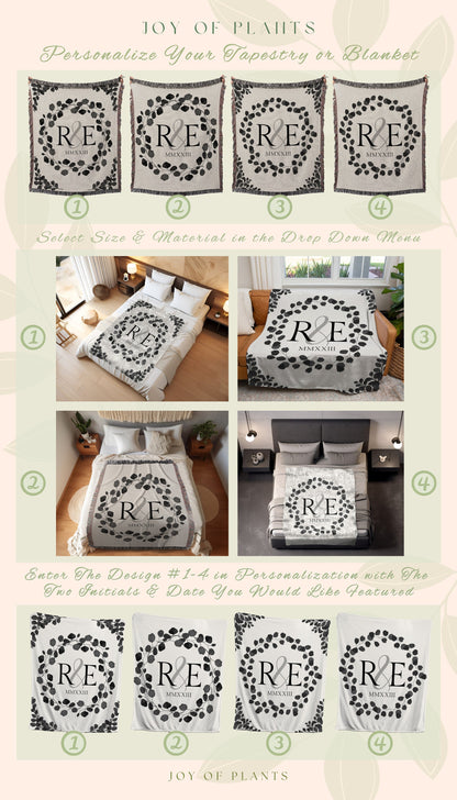 CUSTOM COTTON BLANKET For Couple Personalized Initials Throw Second Anniversary Gift For Wife Cotton Anniversary Engagement Woven Tapestry