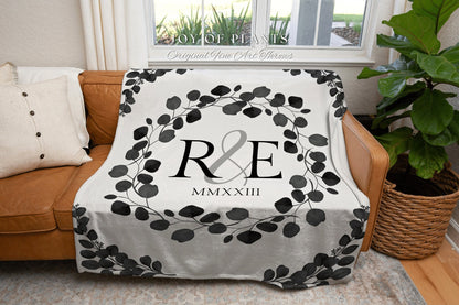 Cotton Anniversary Gift Personalized Throw Blanket Second Anniversary Gift for Wife Gift for Couples Initials Established Date Wedding Gift