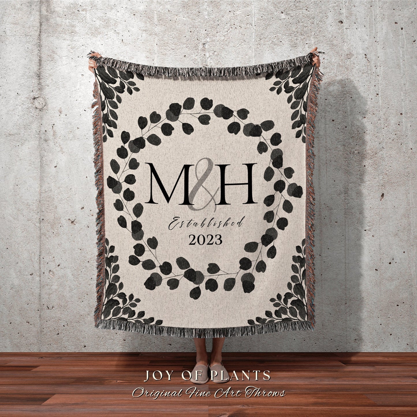 Cotton Anniversary Gift for Wife Personalized Woven Throw Blanket Second Anniversary Gift for Couples Initials Established Date Custom Throw