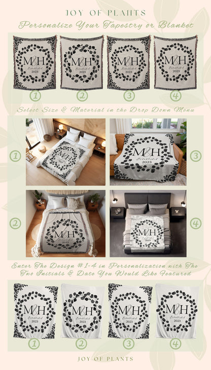 Cotton Anniversary Gift for Wife Personalized Woven Throw Blanket Second Anniversary Gift for Couples Initials Established Date Custom Throw